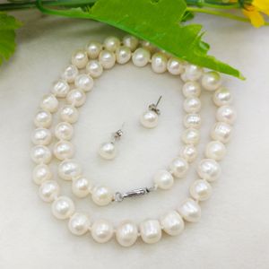 Conjuntos de jóias de casamento Contas Naturais Bonito 8-9mm Branco Tahiti Pérola Colar 17''Earrings DIY Conjuntos de Jóias Presentes Para Menina Mulheres Preço de Atacado 230906