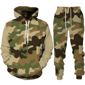 Tracksuits masculinos camuflagem 3d impressão conjunto de treino homem mulher calças com capuz 2 pçs conjuntos de fitness ao ar livre roupas esportivas oversized casual unisex