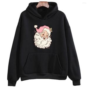 Damen Hoodies Retro Vintage Rosa Weihnachtsmann Kawaii Aufdruck Frohe Weihnachten Glückliches Jahr Sweatshirts Mädchen Langarm Winterpullover