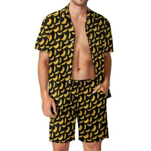 Tute da uomo Set da uomo con stampa a banana Set di camicie casual con frutta divertente Hawaii Set a maniche corte Pantaloncini con motivo per vacanze estive Taglie forti