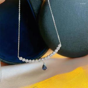 Ketten Koreanisches Temperament Blauer Kristall Lächeln Diamant Halskette Vielseitig Leicht Luxus 925 Sterling Silber Schlüsselbeinkette Hypoallergen