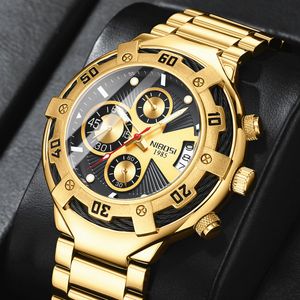 Armbandsur Top Brand Luxury Nibosi Men Watch Sports Quartz Mens Watches Waterproof Full Steel Chronograph Wristwatch Relogio Masculino 230905