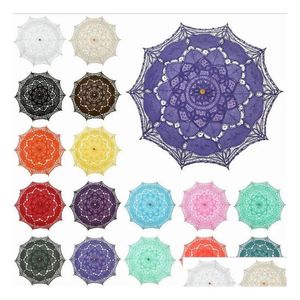 Umbrellas Colourf Cotton Bridal Parasol Handmade Battenburg Lace Embroidery Sun Umbrella Elegant Wedding Party Decoration Drop Deliv Dhwae