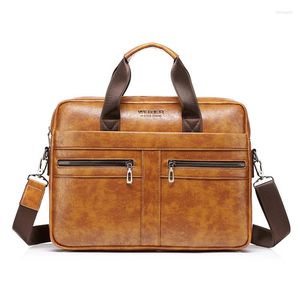 Briefcases Men's Portable Bag Document Briefcase PU Leather Handbag Vintage Messenger Handbags Laptop Computer Official Leisure Business