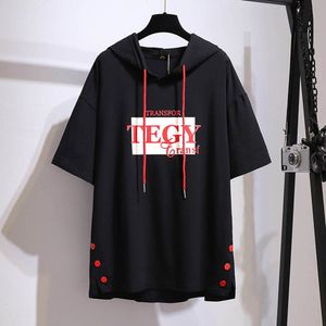 여자 플러스 사이즈 TSHIRT 150kg 여름 느슨한 후드드 짧은 슬리브 버스트 157cm 6xL 7XL 8XL 9XL 10XL 버튼 편지 상단 블랙 핑크 230906