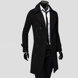 Men's Trench Coats Casual Men Jacket Lapel Male Long Coat Warm Pure Color