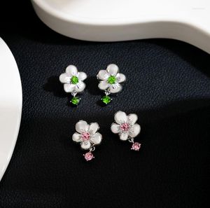 Stud Earrings French Style Romantic Green Pink Zircon Flower For Women Simple Cute Sweet Sunflower Jewelry Accessories Gifts