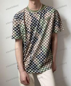 Xinxinbuy Men Designer Tee T Shirt 23SS Camouflage Plaid Letter Embroidery半袖コットン女性ホワイトブラックブルーXS-XL