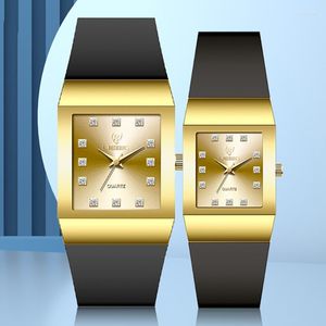 Armbanduhren Paar Quarzuhr Für Männer Frauen Diamant Uhren Quadrat Rechteck Reloj Liebhaber Damen Uhr Männliche Luxus Mann Gold Armbanduhr