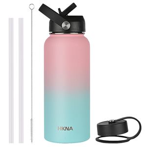 Water Bottles 1L2L Thermos Bottle With Straw Lid Vacuum Stainless Steel Large Capacity Kettle Cold 48 Hours 24 Simple 230906