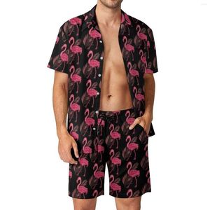 Męskie dresy flamingo męskie zestawy liści zwierząt Rośliny fajne zwykłe koszulę Zestaw Short-Sleeve Graphic Shorts Summer Beach garnitur 2xl 3xl