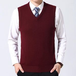 Maglioni da uomo 2023 marchio autunno inverno maglione gilet pullover in lana di puro colore per colletto a V maschile