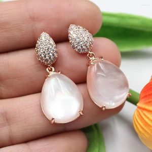 Dangle Earrings GuaiGuai Jewelry Pink Crystal Quartzs White Mother Of Pearl Shell Cubic Zirconia CZ Pave Stud Cute For Lady