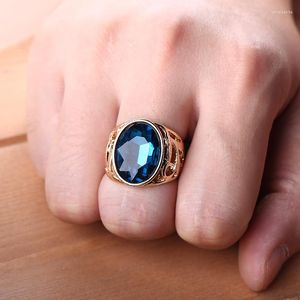 Cluster Rings Luxury Gold Hollow Band Ring Trendy Blue Stone Geometric Metal Finger Shellhard Women Bridal Jewelry Gift Bisuteria Mujer