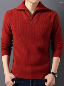 Męskie swetry pullover męscy skoczki dzianiny kaszmirowy sweter mężczyźni zimowi stylowe ubranie solidne kolor Slim Fit Mock Town-Down Cllar Shirt