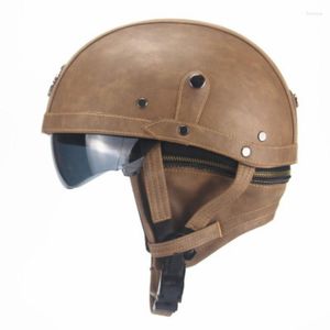 Motorcycle Helmets Helmet Leather Retro Motorbike Helm Moto Bike Motocross With For Men Women