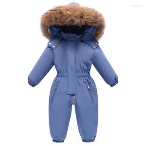 Daunenmantel -30 Grad Russische Winterjacken für Mädchen Kinder Overall Baby Jungen Pelzkragen Fleece Strampler Schneeanzug Kinder Overalls