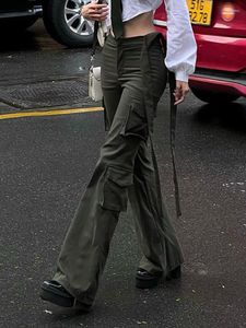 Женские брюки WeiYao Streamer, женские брюки-карго 2023, модная уличная одежда Y2k, прямые длинные брюки, армейские брюки с высокой талией и несколькими карманами