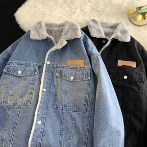 Jaquetas masculinas outono inverno engrossar quente denim jaqueta masculina velo solto casacos homem casaco de motocicleta