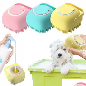 Hund grooming stock badrum badborste mas handskar mjuk säkerhetsile kam med schampo box husdjur tillbehör för katter duschverktyg drop d dhrld