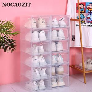 Scatole di immagazzinaggio Contenitori 6 pezzi Set Piega scarpe di plastica Custodia addensata trasparente Cassetto per scarpe Scatola impilabile Organizzatore Scatola da scarpe 230906