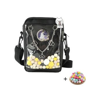 Kvällspåsar kawaii mini tas selempang untuk wanita lucu pvc transparan kecil clear rosa ita hitam putih bahu telepon h214 230905