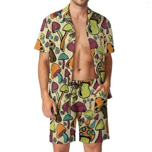 Мужские спортивные костюмы грибные мужчины устанавливают еду повседневную рубашку набор гавайских шорт для отдыха Летний графический костюм 2 одежды большой размер