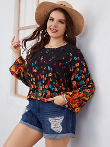 Kvinnors plus size tshirt tee skjorta kvinna mode sommar lång ärm blommig tryck avslappnad blus lös överdimensionerade damer tunika topps 230905