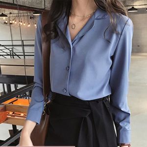 Women's Blouses Large Spring Suit Collar Chiffon Shirt Long Sleeve OL Solid Color Fat MM Bottom Top