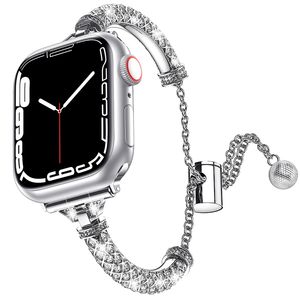 Moda brilho design feminino pulseira de relógio inteligente para apple watch band ultra 38mm 44mm 45mm iwatch banda série 8 9 4 5 6 7 pulseira de metal de liga de zinco