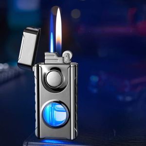 New Double Fire Torch Lighter See-through Transom with Blue Light No Gas Lighters 2ETM