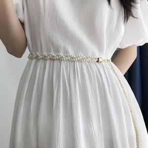 Fashion Pearl Shell Women Chain Belt Elegant Metal Thin Slim Waist Belts Dress Skirt Wild Waistbands Straps Banquet