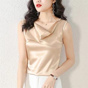 Women's Tanks 2023 Summer Tank Top Women Elegant Irregular Neck Sleeveless Vest Soft Satin Office Lady Tops Female Camisole Clothing