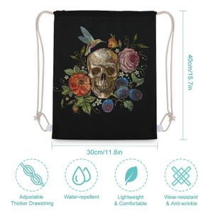 Andra festliga festförsörjningar Day of the Dead Skl Rose Humming Bird Canvas DString ryggsäck Trendy Daypack Sackpack för Sports Gym Trav Ot6qh