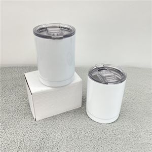 Garrafa térmica branca clássica de 10 onças sublimação em branco térmico de parede dupla com isolamento a vácuo de aço inoxidável copo lowball caneca de viagem para café e água para impressão DIY