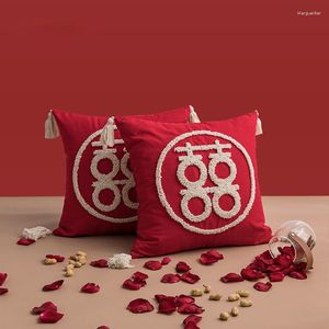 Pillow Chinese Year Festive Wedding National Tide Style Red Blessing Word Happy Bride Room Layout Sofa Bedside Pillowcase