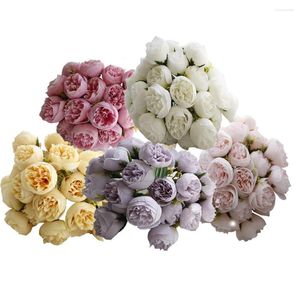 Fiori decorativi 27 teste di rose artificiali ramo El Bouquet falso per decorazioni domestiche per feste di matrimonio fai da te