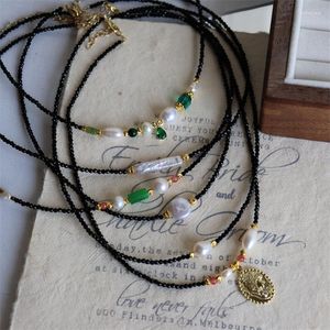 Collana girocollo di lusso con perle d'acqua dolce naturali Collana da donna con piccolo fascino barocco irregolare in cristallo verde spinello nero