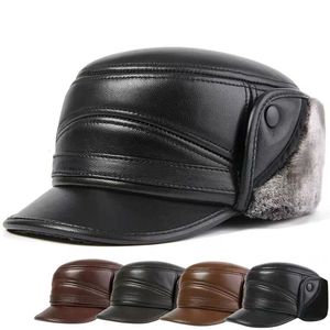 Berets Topi Kulit Asli Pria Musim Dingin Bisbol Sapi Tebal dengan Ayah Hangat Sombrero De Cuero Del Hombre Super 230905