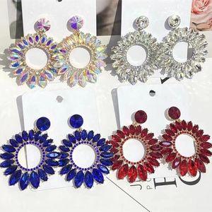 Dangle Earrings Exaggerated 4 Colors Rhinestone Sun Flower Large Round Pendant Drop Jewelry For Women Crytsal Big Hoop