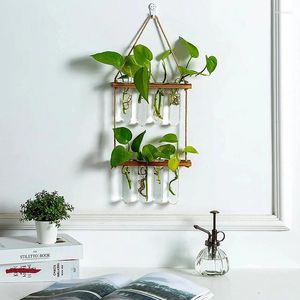 Vaser Hydroponic Test Tube Creative Wall Mounted Solid Wood Hanging Glass Planter Växtutbredningsrör