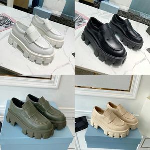 Designer Casual Shoe Men Women Monolith Sneaker Triangle Logo Black Shoes Increase Platform Sneakers Chocolate Brushed Leather Shoes Loafers