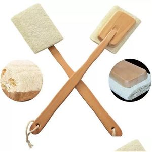 Bath Brushes Sponges Scrubbers Natural Loofah Brush Exfoliating Dead Skin Body Scrubber With Long Detachable Wooden Handle Back 0 Dhxke
