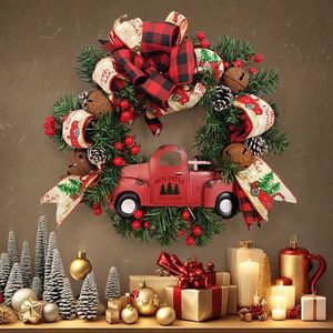 Inne imprezy imprezowe 45 cm Bożego Narodzenia Czerwona ciężarówka wieniec jesienne do dekoracji drzwi na farmhouse jesieni Harvest Halloween Święto Dziękczynienia 230905