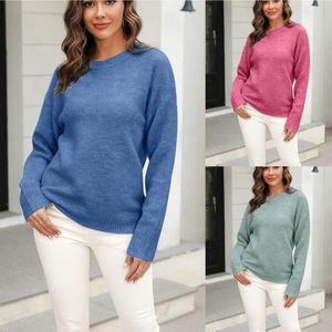 Kvinnors tröjor damer Autumn och vinter enkel fast färg stickad tröja pullover sjal cardigan