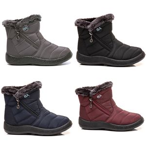 Lady Snow Boots Sidan blixtlås Lätt bomullskvinnor Svart Red Blue Grey Winter Sports Sneakers