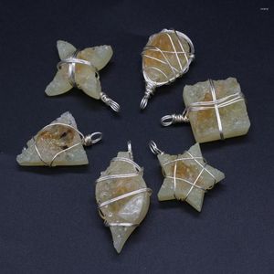 Collane con ciondolo Citrino Pietra naturale Filo di rame avvolto Forma geometrica irregolare Creazione di gioielli Collana fai da te Orecchini Accessori Regalo per feste