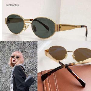 Arc de Triomphe Oval Frame Sunglasses CL40235 Womens Gold Wire Mirror Frame Green Lens Metal Mirror Leg Triplet Signature on Temple