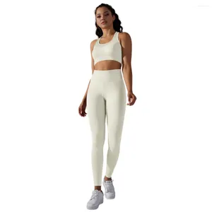 Aktif Setler Kesintisiz Örme Koyu Düz Renk Jakard Sıkı Yüksek Elastik Nefes Alabilir Yoga Seti Kadınlar Fitness Sports Sutuk Taytlar 2-Pcs