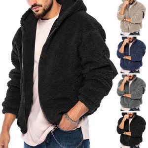 Herrenjacken, lässig, für Herren, Herbst und Winter, dick, doppelseitig, Fleece, einfarbig, mit Kapuze, lockerer Reißverschluss, lange Ärmel, Taschen, Jacke, Streetwear